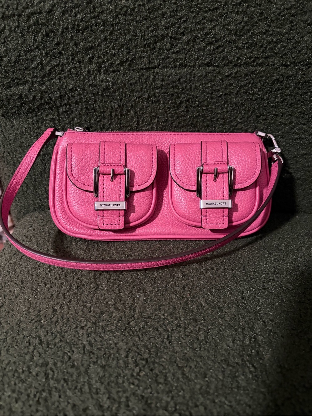 Michael Kors Vibrant Pink Pebbled Leather Double-Pocket Shoulder Bag